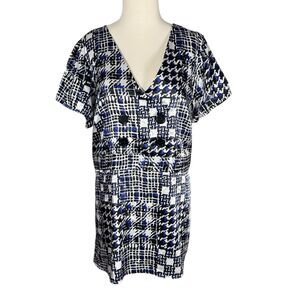 Lane Bryant Silky Wrap Front Tailored Houndstooth Plaid Print Blouse Plus 14/16
